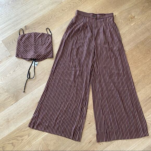 Free People Dresses & Skirts - Free People - Stripe Wide Leg pants and Halter Top in Brown Gold Black